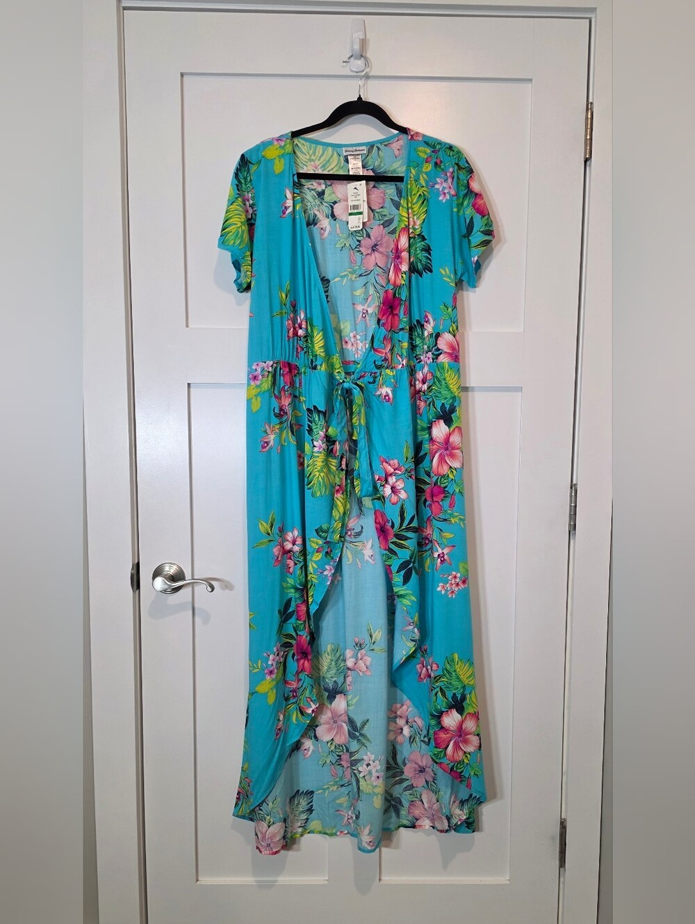 Tommy Bahama Fleur De Flora Wrap Maxi Dress/ Swim Cover Up Aqua Cerulean Blue L